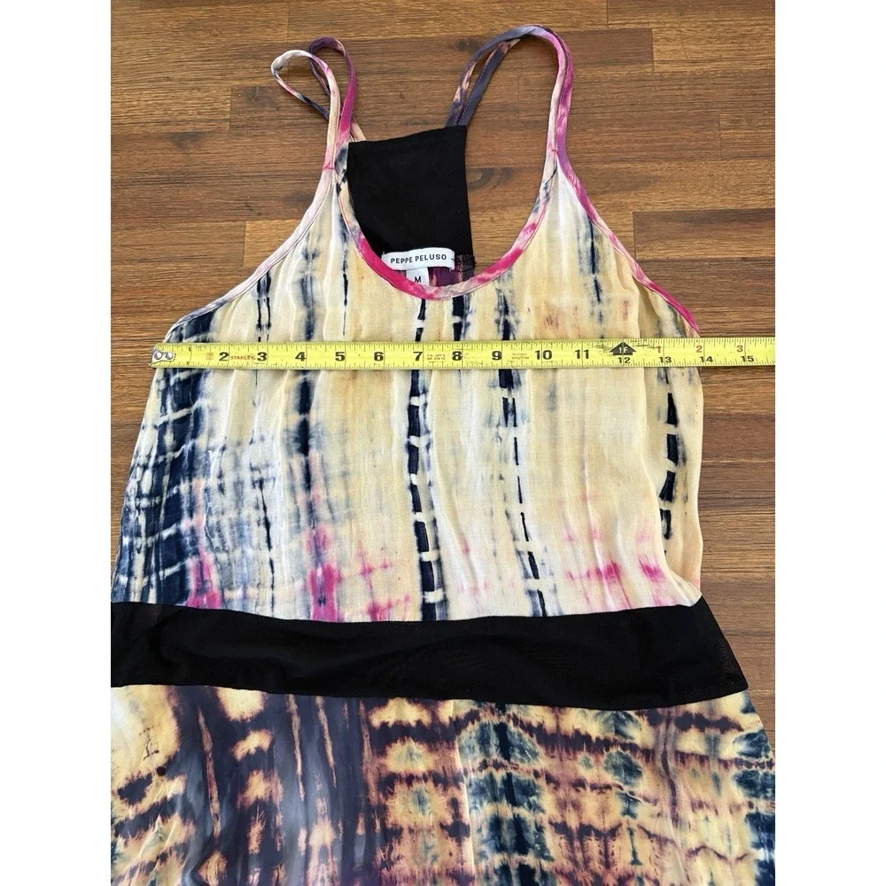 Peppe‎ Peluso Dress Size Medium Tank Sheer Boho Whimsical Tie Dye Flowy READ